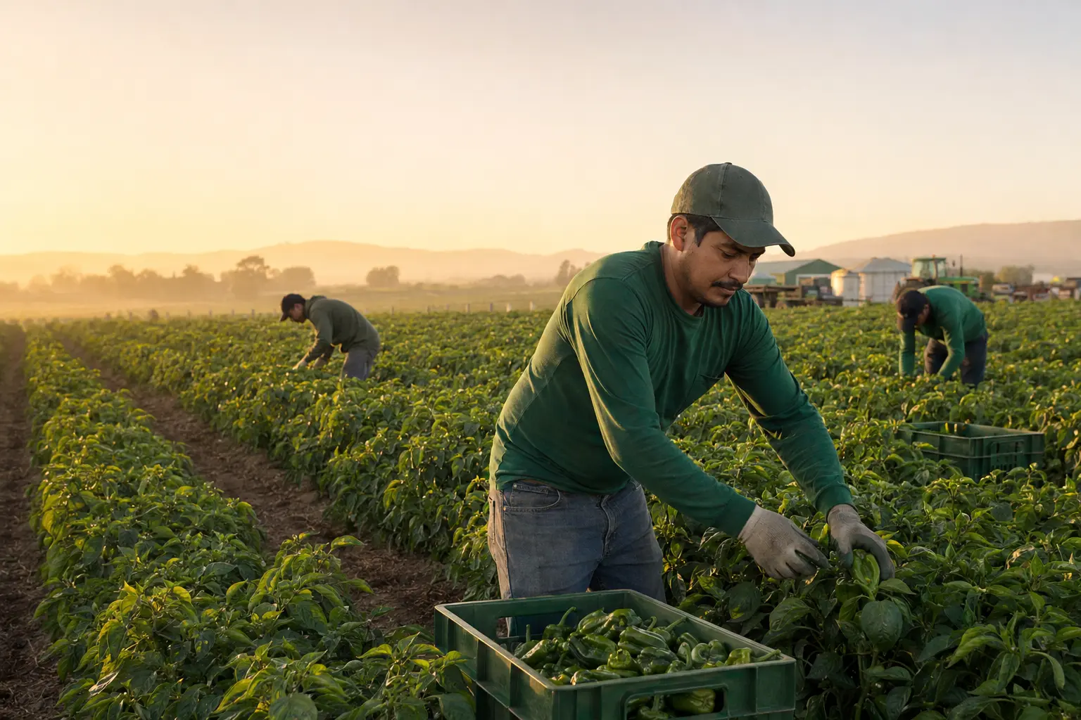 Trabajador agrícola centroamericano en una granja de Estados Unidos