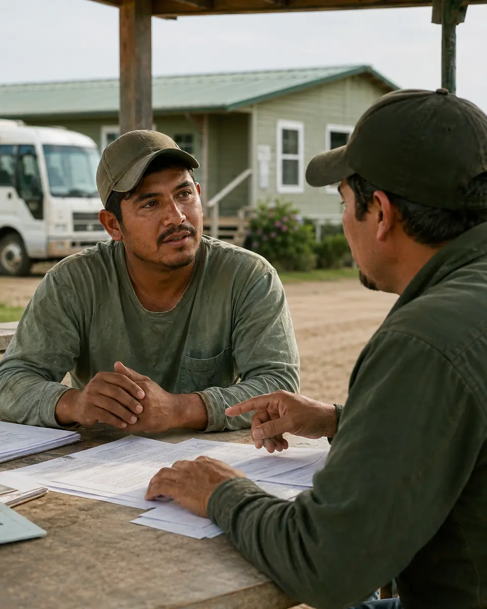 Trabajador agrícola revisando una oferta formal