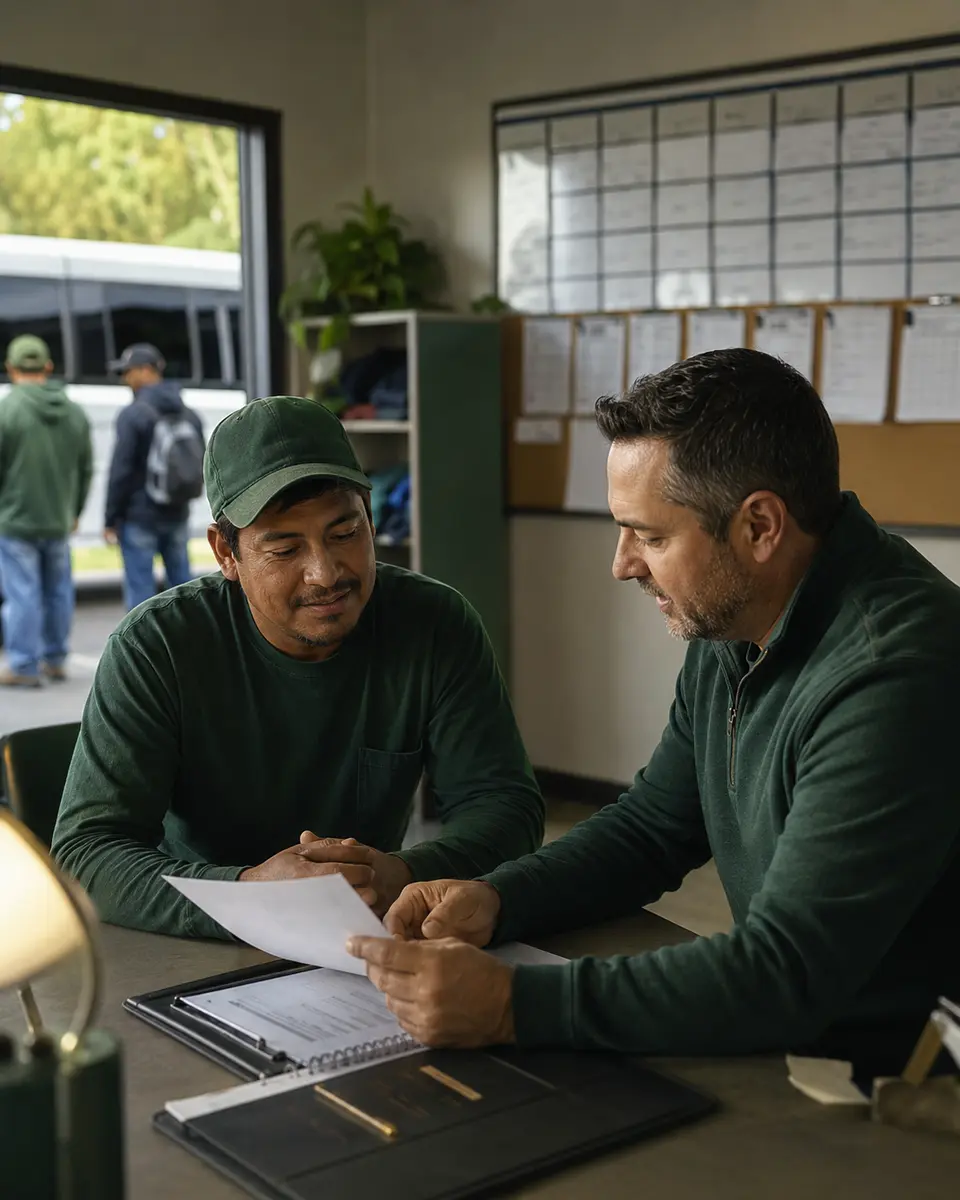 Trabajador de mantenimiento revisando una oferta formal