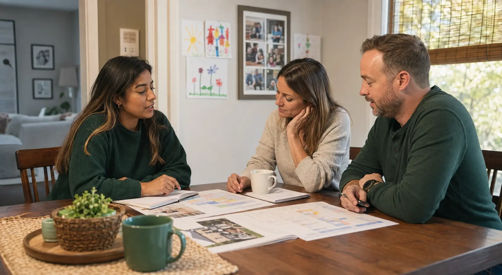 Au pair revisando condiciones del programa con una familia anfitriona