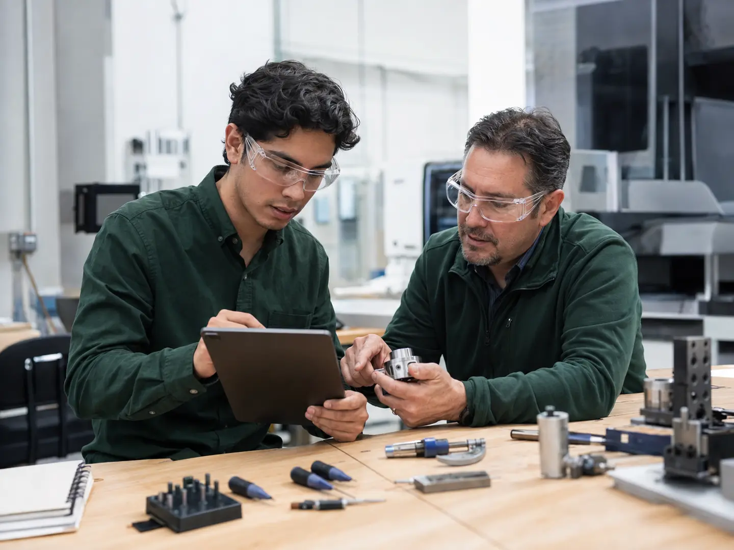 Intern de ingeniería trabajando con un mentor