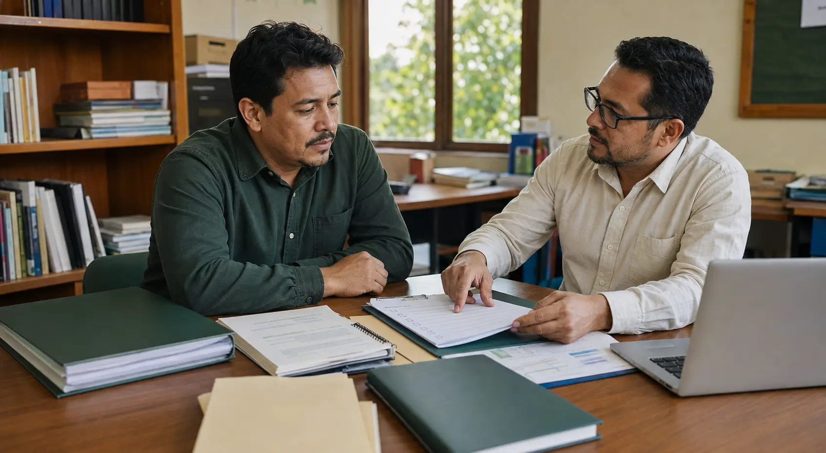 Docente revisando una oportunidad con una escuela y el programa