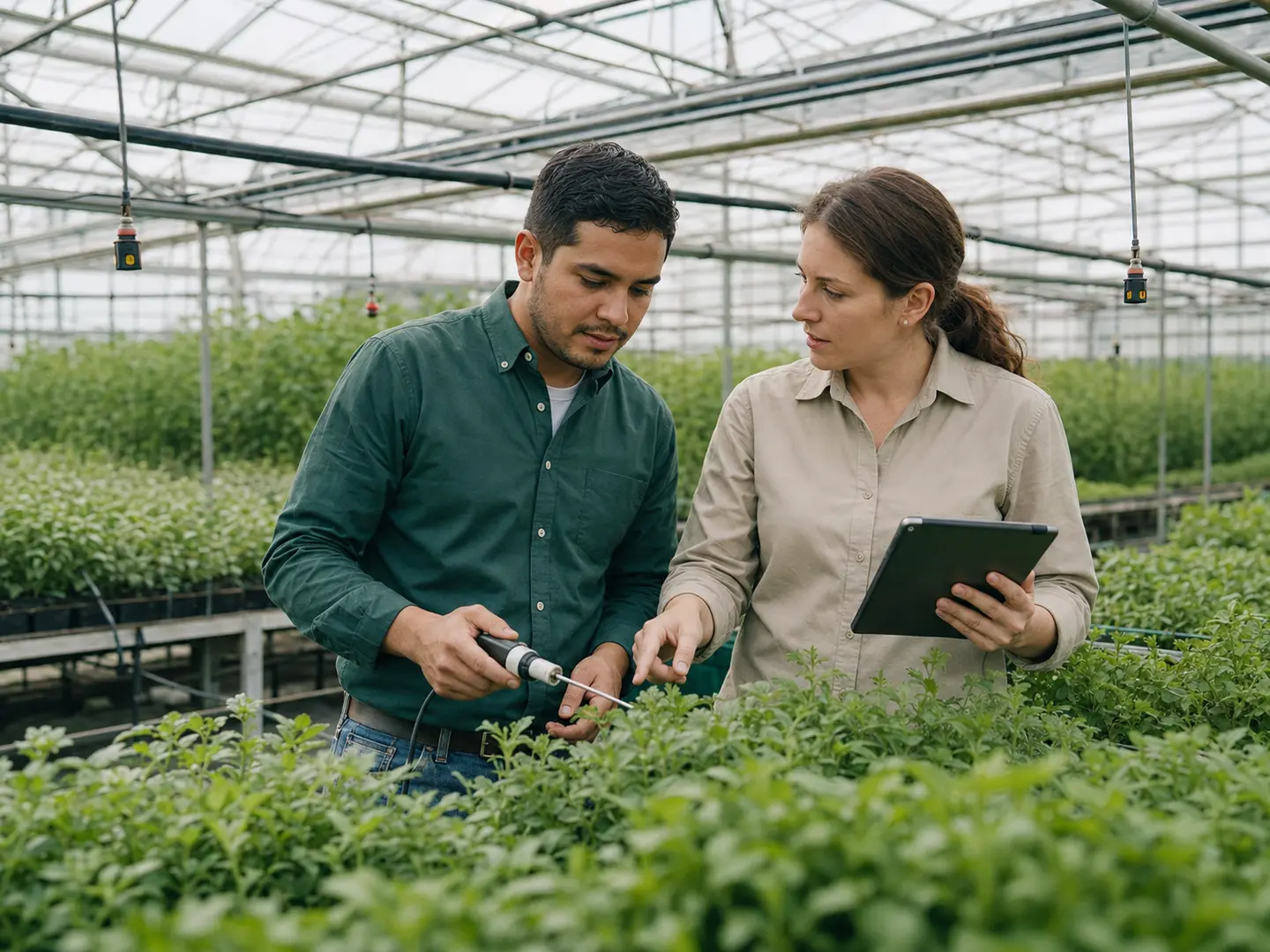 Profesional de agronomía trabajando en un invernadero