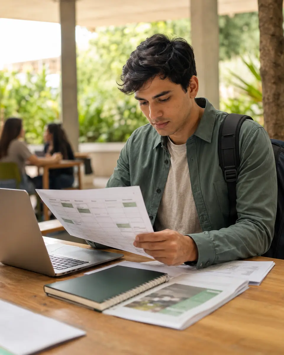 Estudiante universitario revisando su calendario académico